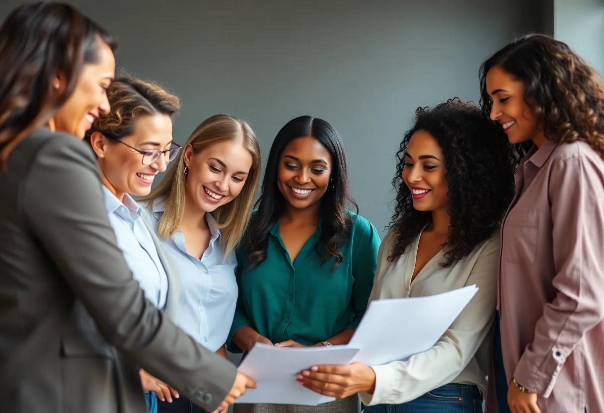 Group of diverse women collaborating on a business project.