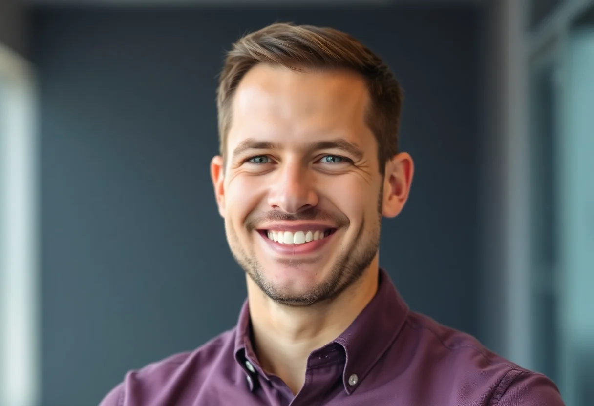 Professional headshot of a smiling man in a collared shirt.